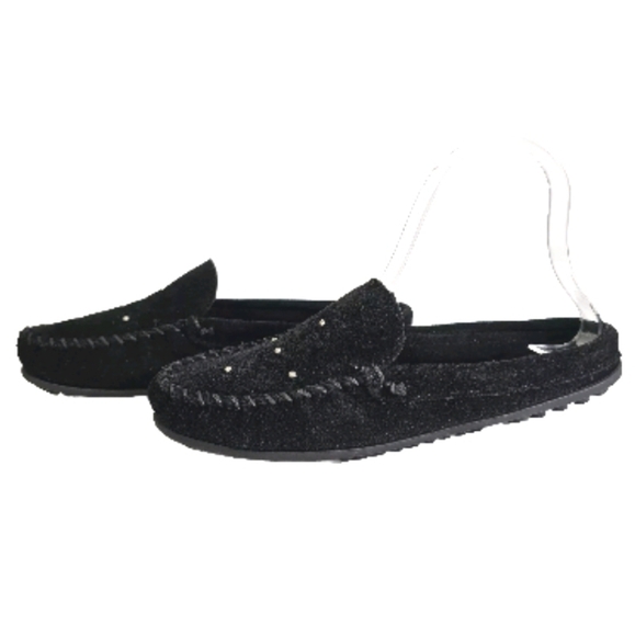 Minnetonka Moccasins Black Suede Leather Upper Studded Slip On Mule size 8 - Picture 4 of 8